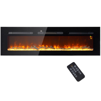 Wall-Mounted Electric Fireplace, 1800W, Remote Control