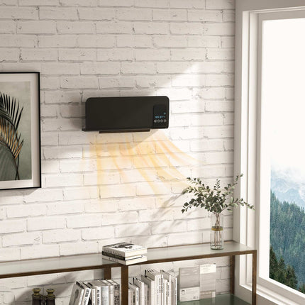 Wall-Mounted Electric Heater, Black, 2 Modes, Timer, LED Display