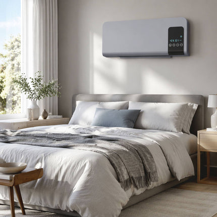 Wall-Mounted Electric Heater, Grey, 2 Modes, Timer, LED Display