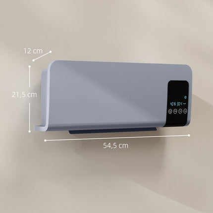 Wall-Mounted Electric Heater, Grey, 2 Modes, Timer, LED Display