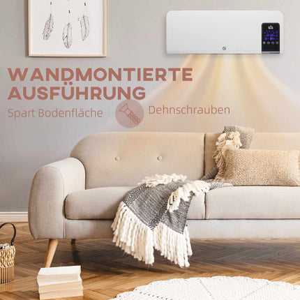 Wall-Mounted Electric Heater, Oscillation, Timer, White