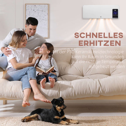 Wall-Mounted Electric Heater, Oscillation, Timer, White