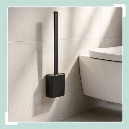 Wall-Mounted Flat Toilet Brush Set with Holder