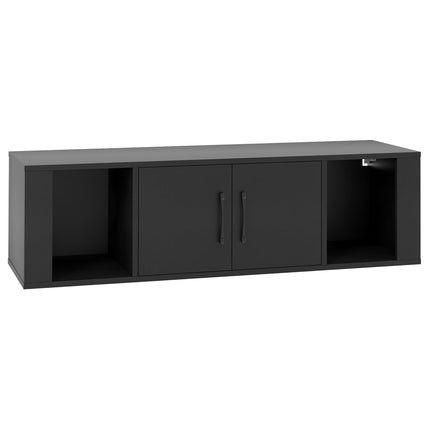 Wall-Mounted Floating Desk with Storage, Black, 2-Door