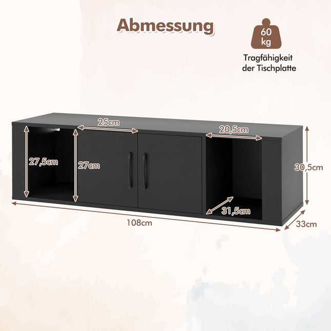 Wall-Mounted Floating Desk with Storage, Black, 2-Door