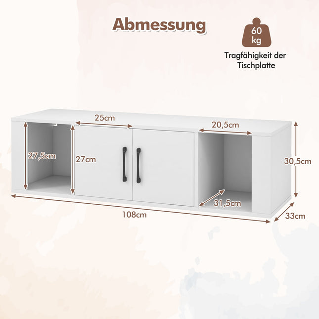 Wall-Mounted Floating Desk with Storage, White, 2 Doors