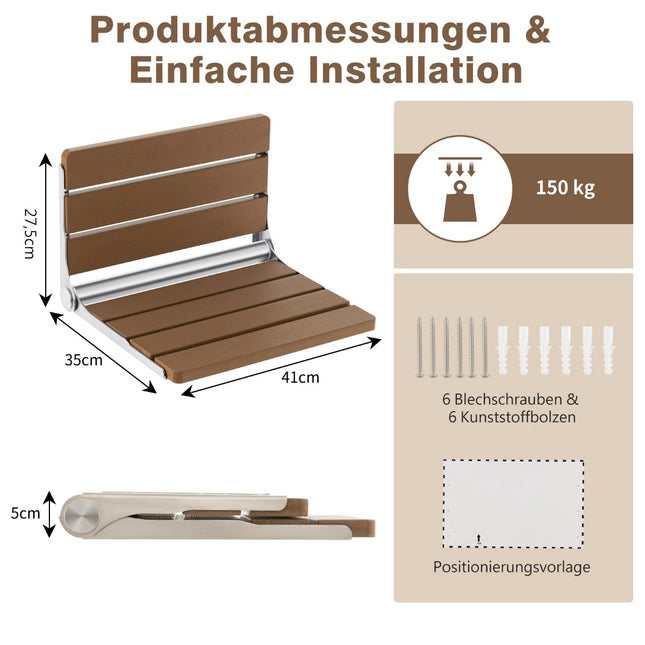 Wall-Mounted Foldable Shower Bench, 330 lb Capacity
