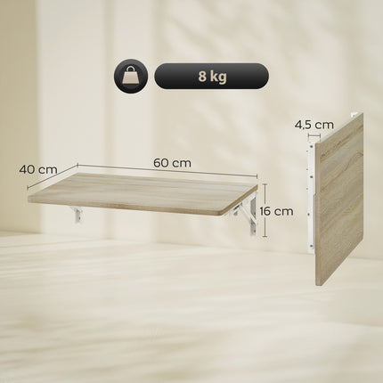 Wall-Mounted Folding Desk, 60x40 cm, Oak Finish