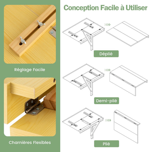 Wall-Mounted Folding Desk, 80x60cm MDF Pine