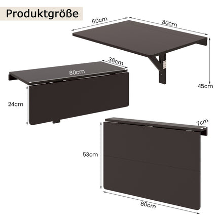 Wall-Mounted Folding Desk, Space-Saving, 80x60 cm, Brown