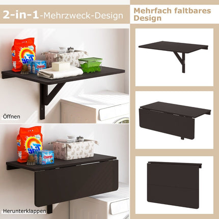 Wall-Mounted Folding Desk, Space-Saving, 80x60 cm, Brown