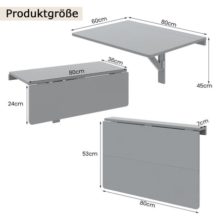 Wall-Mounted Folding Desk, Space-Saving, 80x60 cm, Gray