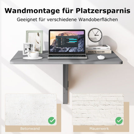 Wall-Mounted Folding Desk, Space-Saving, 80x60 cm, Gray
