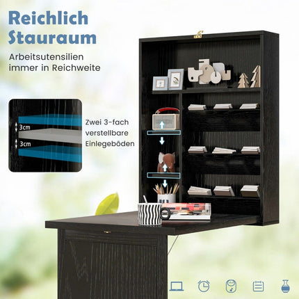 Wall-Mounted Folding Desk with Storage, Space-Saving Design