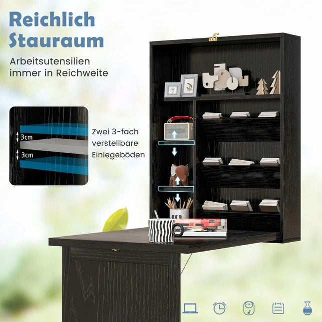 Wall-Mounted Folding Desk with Storage, Space-Saving Design