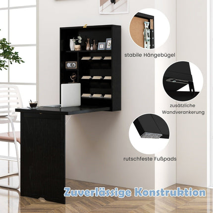 Wall-Mounted Folding Desk with Storage, Space-Saving Design