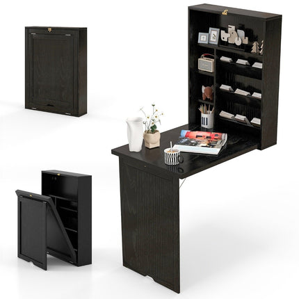 Wall-Mounted Folding Desk with Storage, Space-Saving Design