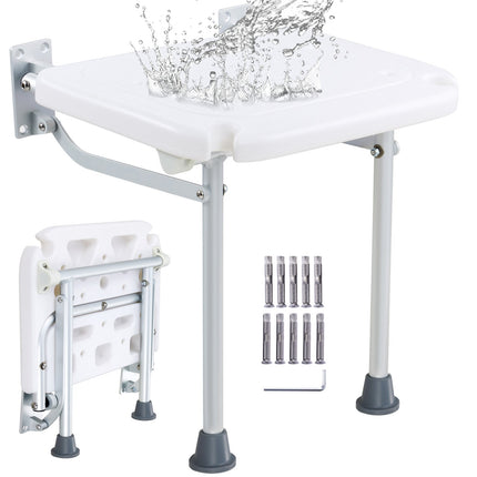 Wall-Mounted Folding Shower Seat, 16 in, 500 lb