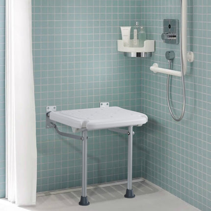 Wall-Mounted Folding Shower Seat, 16 in, 500 lb