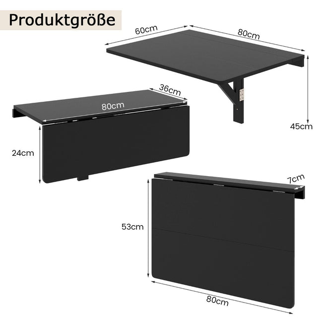 Wall Mounted Folding Table Space Saving Kitchen Table Folding Wall Table 80 x 60 cm Black