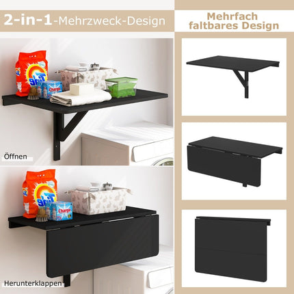 Wall Mounted Folding Table Space Saving Kitchen Table Folding Wall Table 80 x 60 cm Black