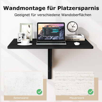 Wall Mounted Folding Table Space Saving Kitchen Table Folding Wall Table 80 x 60 cm Black