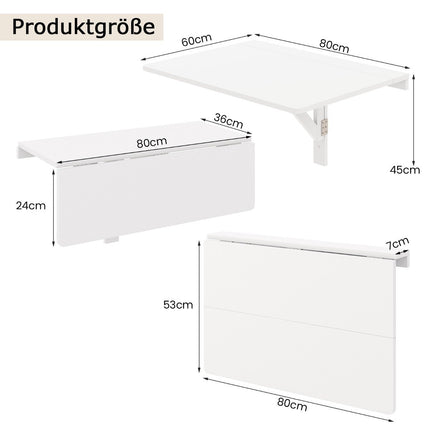 Wall-Mounted Folding Table Space Saving Kitchen Table Folding Wall Table 80 x 60 cm White