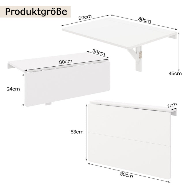 Wall-Mounted Folding Table Space Saving Kitchen Table Folding Wall Table 80 x 60 cm White