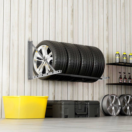 Wall-Mounted Folding Tire Rack, 4-Tire, 32–48 In Adjustable