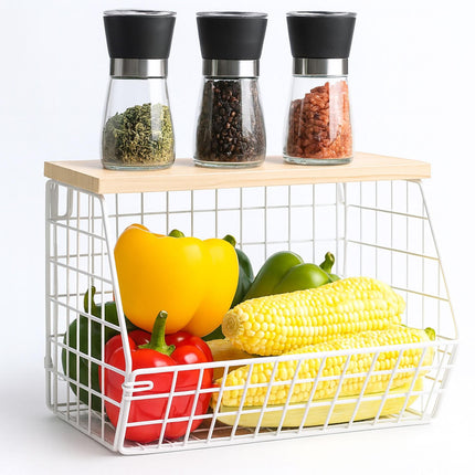 Wall-Mounted Fruit Rack with Wood-Effect Shelf