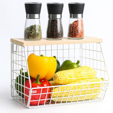Wall-Mounted Fruit Rack with Wood-Effect Shelf