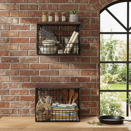 Wall-Mounted Fruit Rack with Wood-Effect Shelf