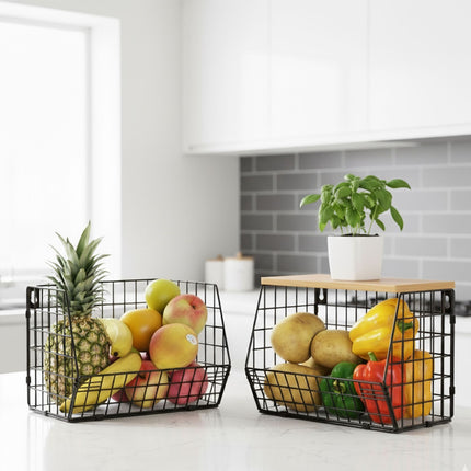 Wall-Mounted Fruit Rack with Wood-Effect Shelf