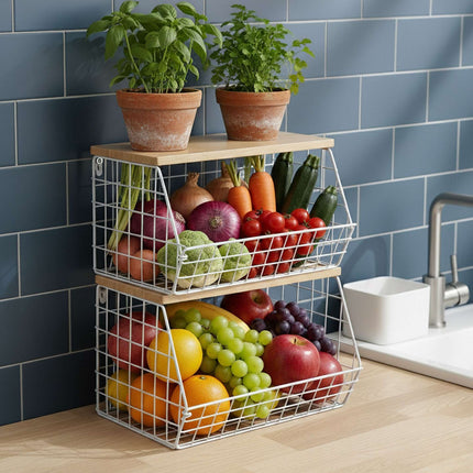 Wall-Mounted Fruit Rack with Wood-Effect Shelf
