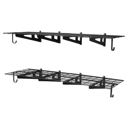 Wall-Mounted Garage Shelving, 2-Tier Steel, 1000 lb, Hooks