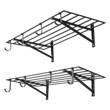Wall-Mounted Garage Shelving, 2-Tier Steel, 520 lb, Hooks
