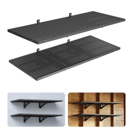 Wall-Mounted Garage Shelving, 2-Tier Steel, 560 lb