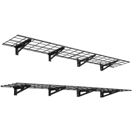 Wall-Mounted Garage Shelving, 2-Tier Steel, 600 lb, 4-Pack
