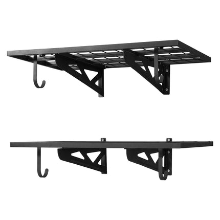 Wall-Mounted Garage Shelving, 2-Tier Steel with Hooks