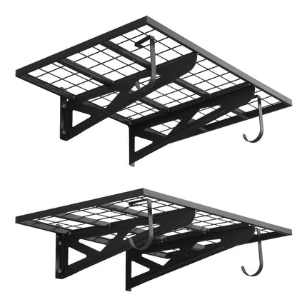 Wall-Mounted Garage Shelving, 2-Tier Steel with Hooks