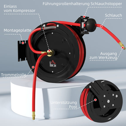 Wall-Mounted Garden Hose Reel, Auto-Retract, 15+1m, Metal