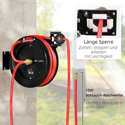 Wall-Mounted Garden Hose Reel, Auto-Retract, 15+1m, Metal