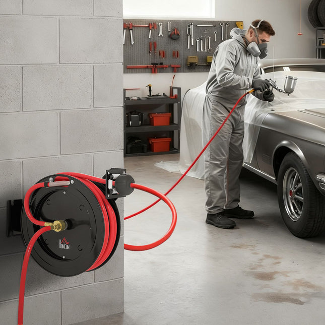 Wall-Mounted Garden Hose Reel, Auto-Retract, 15+1m, Metal