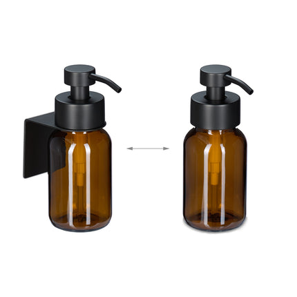 Wall-Mounted Glass Soap Dispenser, Amber, Black Pump