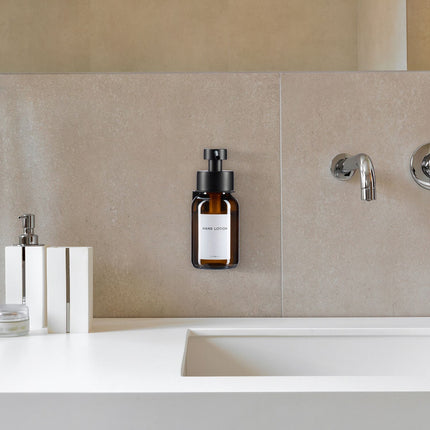 Wall-Mounted Glass Soap Dispenser, Amber, No-Drill