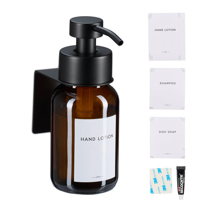 Wall-Mounted Glass Soap Dispenser, Amber, No-Drill