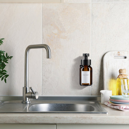 Wall-Mounted Glass Soap Dispenser, Amber, No-Drill