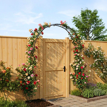 Wall-Mounted Half Rose Arch Trellis, Black Metal