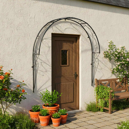 Wall-Mounted Half Rose Arch Trellis, Black Metal