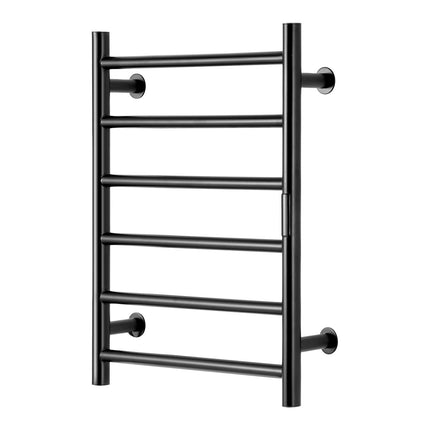 Wall-Mounted Heated Towel Rack, 6-Bar, Timer, LED Display, Black